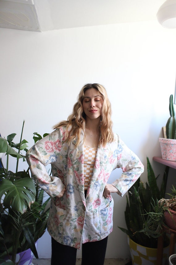 Vintage 1990s pastel floral blazer jacket gingham 