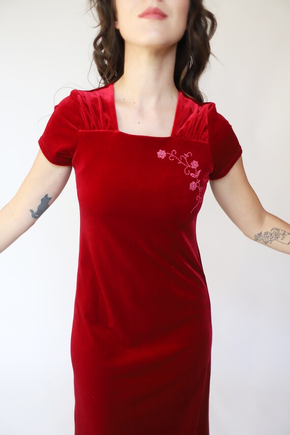 Vintage 1990s New Moves xs red short sleeve velve… - image 5