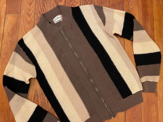 Vintage 1950s Arena Brown Cream Black Full Zip Cardigan Vintage 1950s Arena Brown Cream Black Full Zip Cardigan