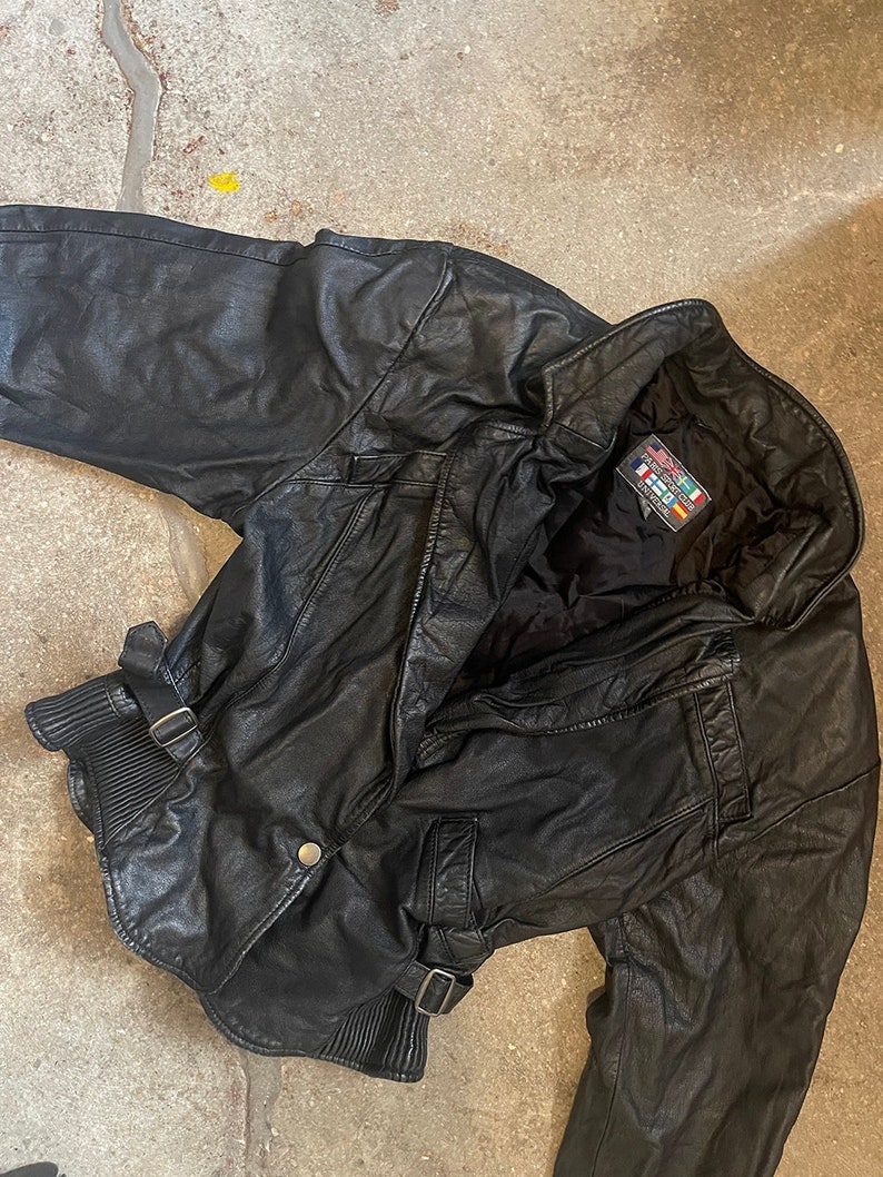 Vintage 1980s 90s Paris Sport Club black xs leather jacket fitted tailored zdjęcie 2