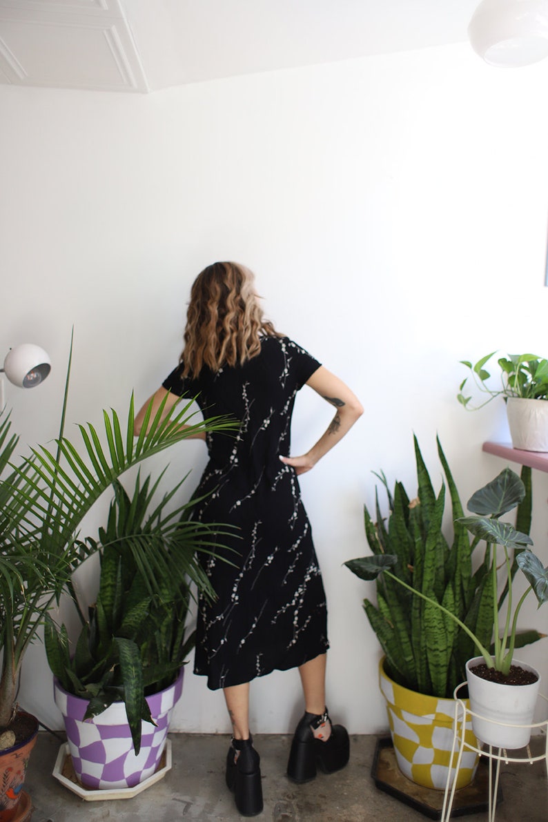 Vintage 1990s short sleeve black white floral dress image 4