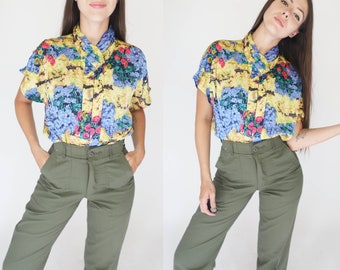 Vintage 1980s 90s small Christie and Jill colorful watercolor floral blouse