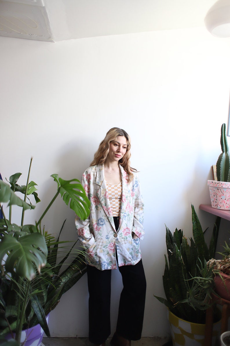 Vintage 1990s pastel floral blazer jacket gingham checked image 3