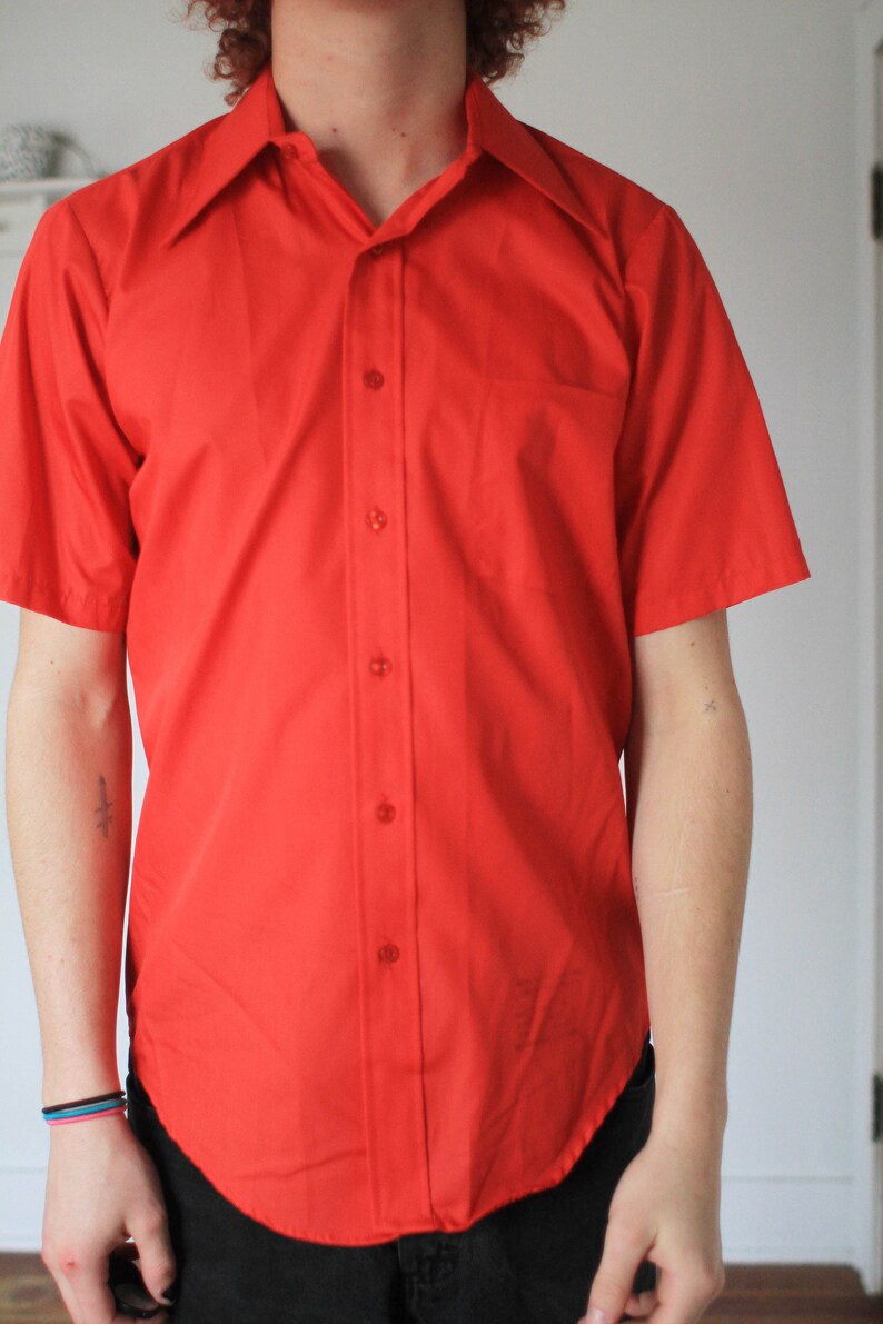 Vintage 1960s Penneys Towncraft short sleeve red button up oxford shirt image 5