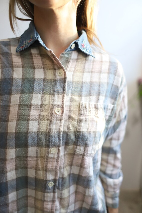 Vintage 1990s long sleeve plaid flannel shirt but… - image 6