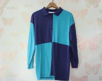 vintage 1980s Carolina Colors green blue color block tee t shirt polo