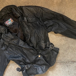 Vintage 1980s 90s Paris Sport Club black xs leather jacket fitted tailored zdjęcie 1