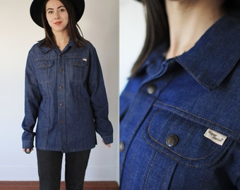 Vintage 1970s 60s small JcPenney Super Denim - Boy&#39;s Sportswear button up denim jacket / shirt