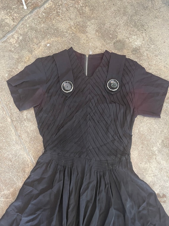 Vintage 1940s small black rayon crepe dress - image 7