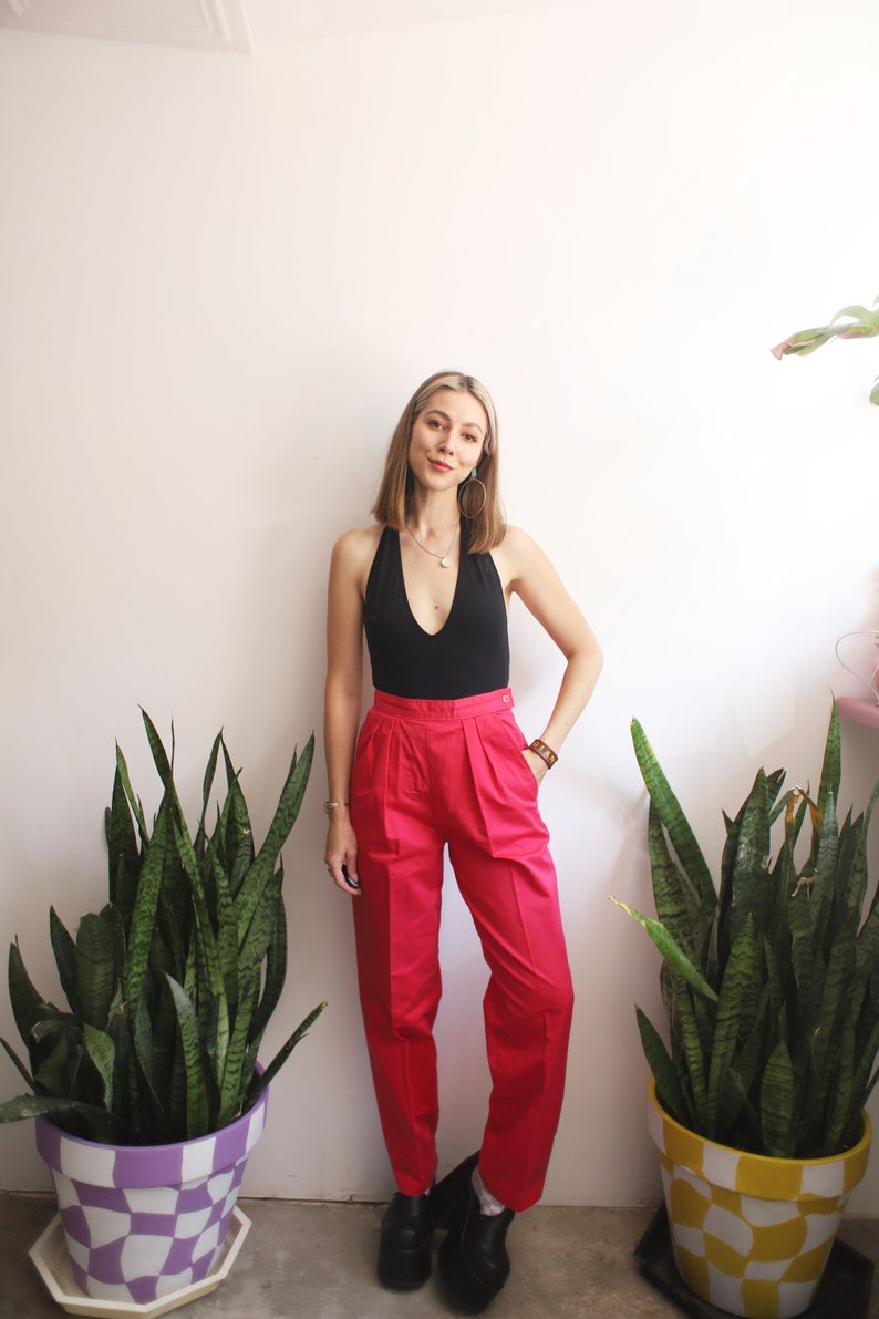 Vintage 1980s 90s xs small Slender Magic magenta pink high rise trousers slacks pants image 4