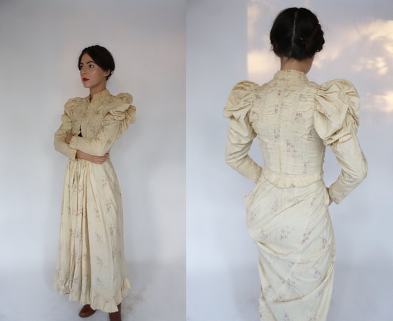 Antique vintage XS 1900s 1910s calico floral dress