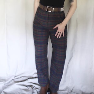 vintage 1980s 90s plaid trousers pants slacks paper bag waist high rise