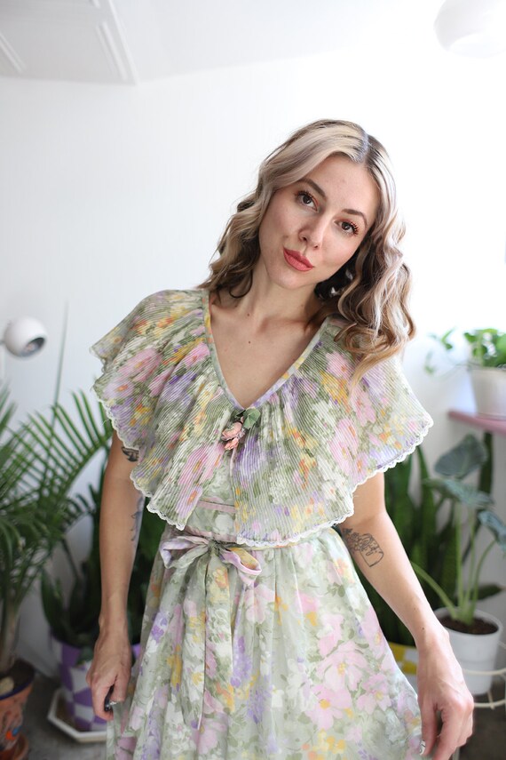 Vintage 1970s xs small Candi Jones pastel floral maxi… - Gem