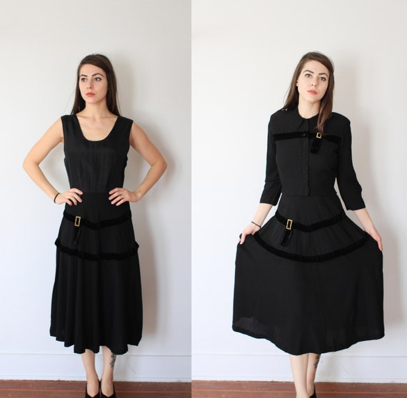 Vintage 1940s Marlene Jr black rayon crepe dress … - image 5