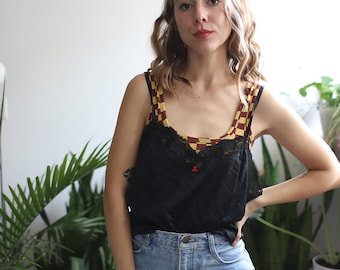 Vintage black sleeveless lingerie top tank loungewear