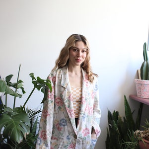 Vintage 1990s pastel floral blazer jacket gingham checked image 2