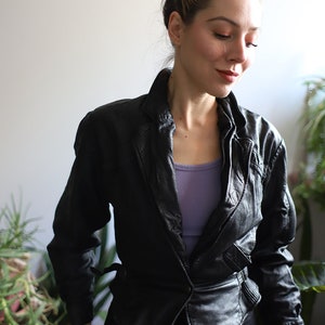 Vintage 1980s 90s Paris Sport Club black xs leather jacket fitted tailored zdjęcie 9