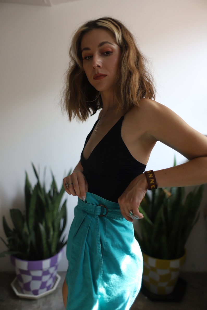 Vintage 1980s 90s Rafaella 26 high waist teal turquoise shorts image 7