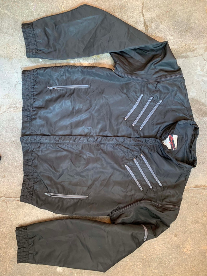 Vintage 1980s Banzai black bomber windbreaker jacket / vest zippers zip off sleeves image 6