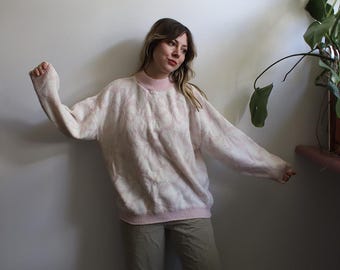 Suéter vintage de punto blanco rosa pastel de los años 80, jersey con lazos y estampado de flores