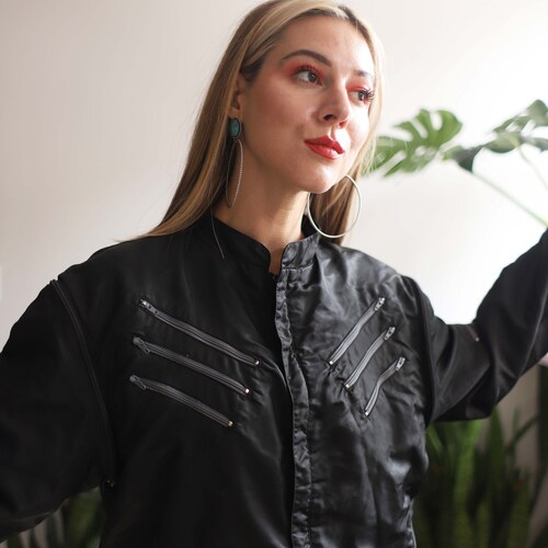 Vintage 1980s Banzai black bomber windbreaker jacket / vest - zippers - zip off shops sleeves