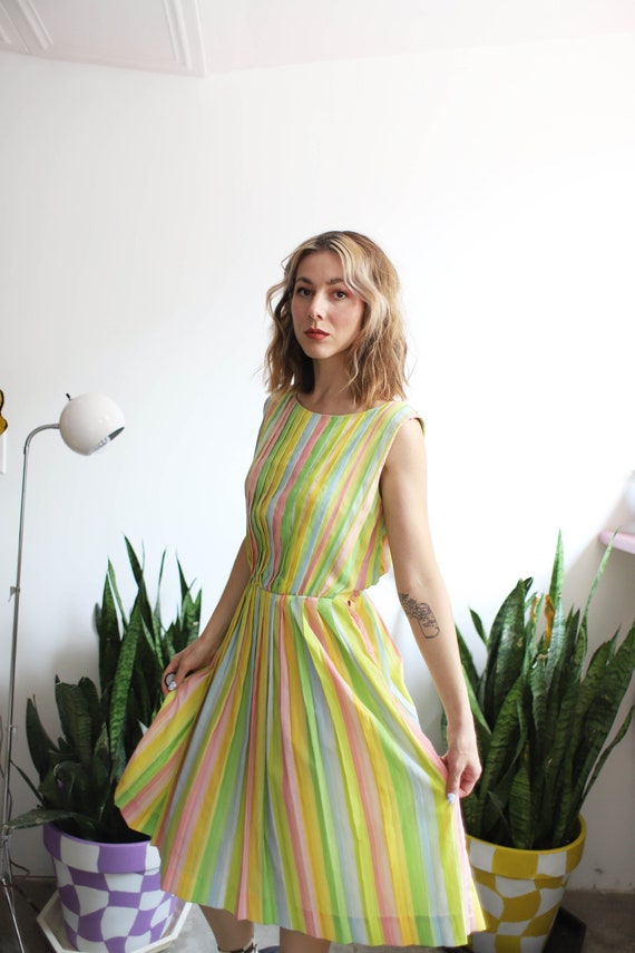 vintage 1960s Parade pastel rainbow striped dress 