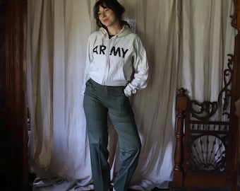 Sudadera con capucha y cremallera completa del ejército estadounidense, estilo vintage de los años 80 y 90, talla XS pequeña, color gris, uniforme de fitness.