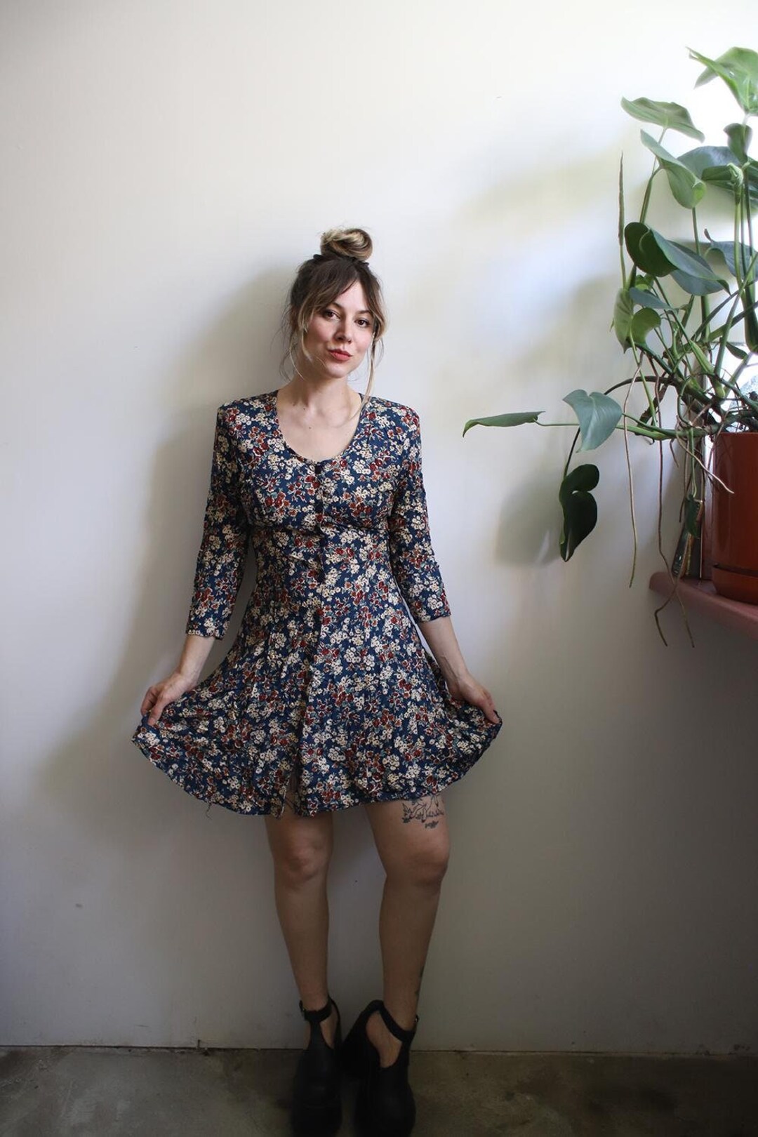 Vintage 1990s Xs Byer Too! 3/4 Sleeve Button Down Floral Mini Dress - Etsy