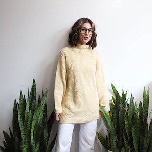 Vintage 1990s Woods and Grey oversized cremefarbener kleiner Pullover mit Rundhalsausschnitt