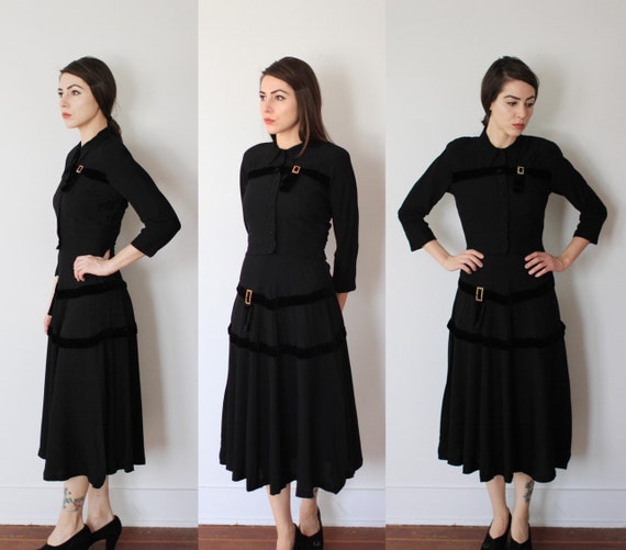 Vintage 1940s Marlene Jr black rayon crepe dress … - image 8