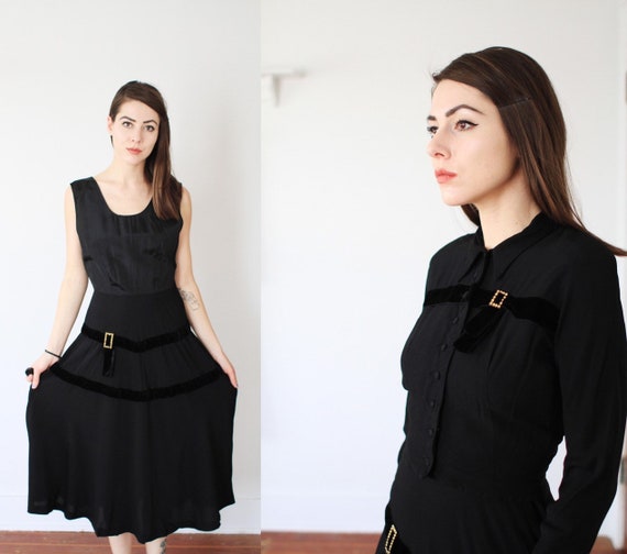 Vintage 1940s Marlene Jr black rayon crepe dress … - image 4