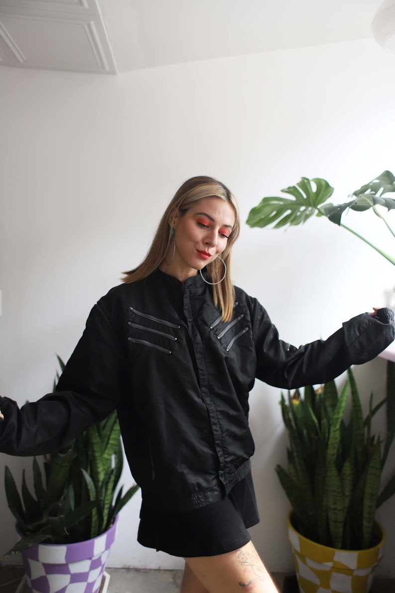 Vintage 1980s Banzai black bomber windbreaker jacket / vest zippers zip off sleeves image 1