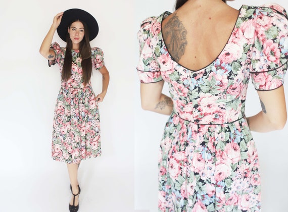 Vintage 1980s XS Lanz Originals puff sleeve floral