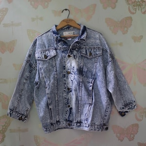 vintage 1980s The Clothing Academy medium denim jean jacket acid wash stonewashed