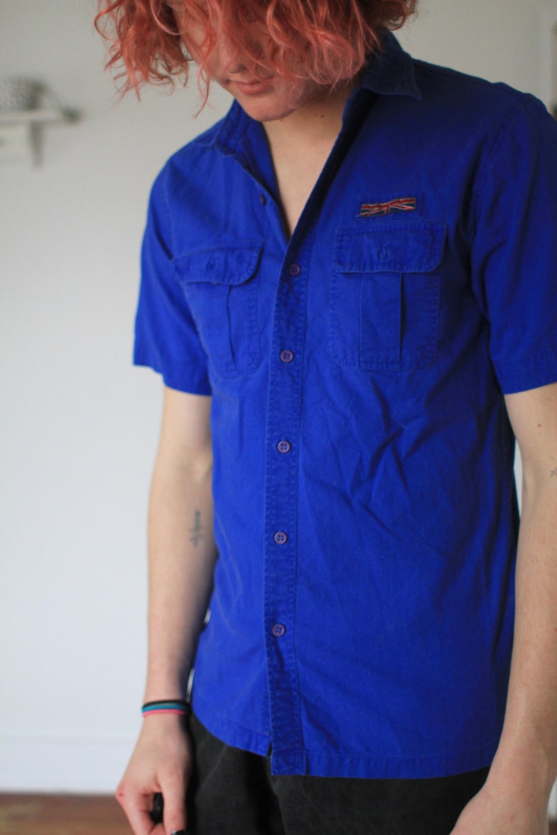 Vintage small medium 1980s 90s blue Brittania short sleeve button up oxford shirt image 7