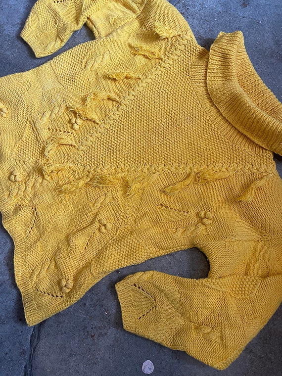 Vintage 1980s 90s Jennifer Reed hand-knit yellow … - image 7