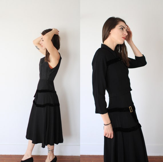 Vintage 1940s Marlene Jr black rayon crepe dress … - image 3