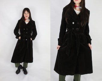 Vintage 1960s 70s small Irving Posluns - Harzfelds KC dark brown ultrasuede coat peacoat trench / double breasted /