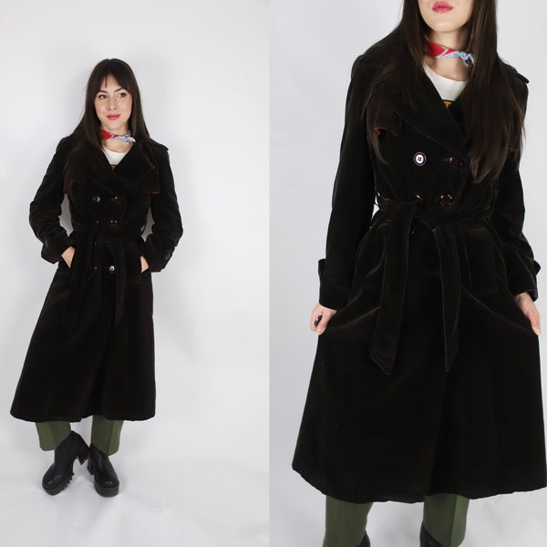 Vintage 1960s 70s small Irving Posluns - Harzfelds KC dark brown ultrasuede coat peacoat trench / double breasted /