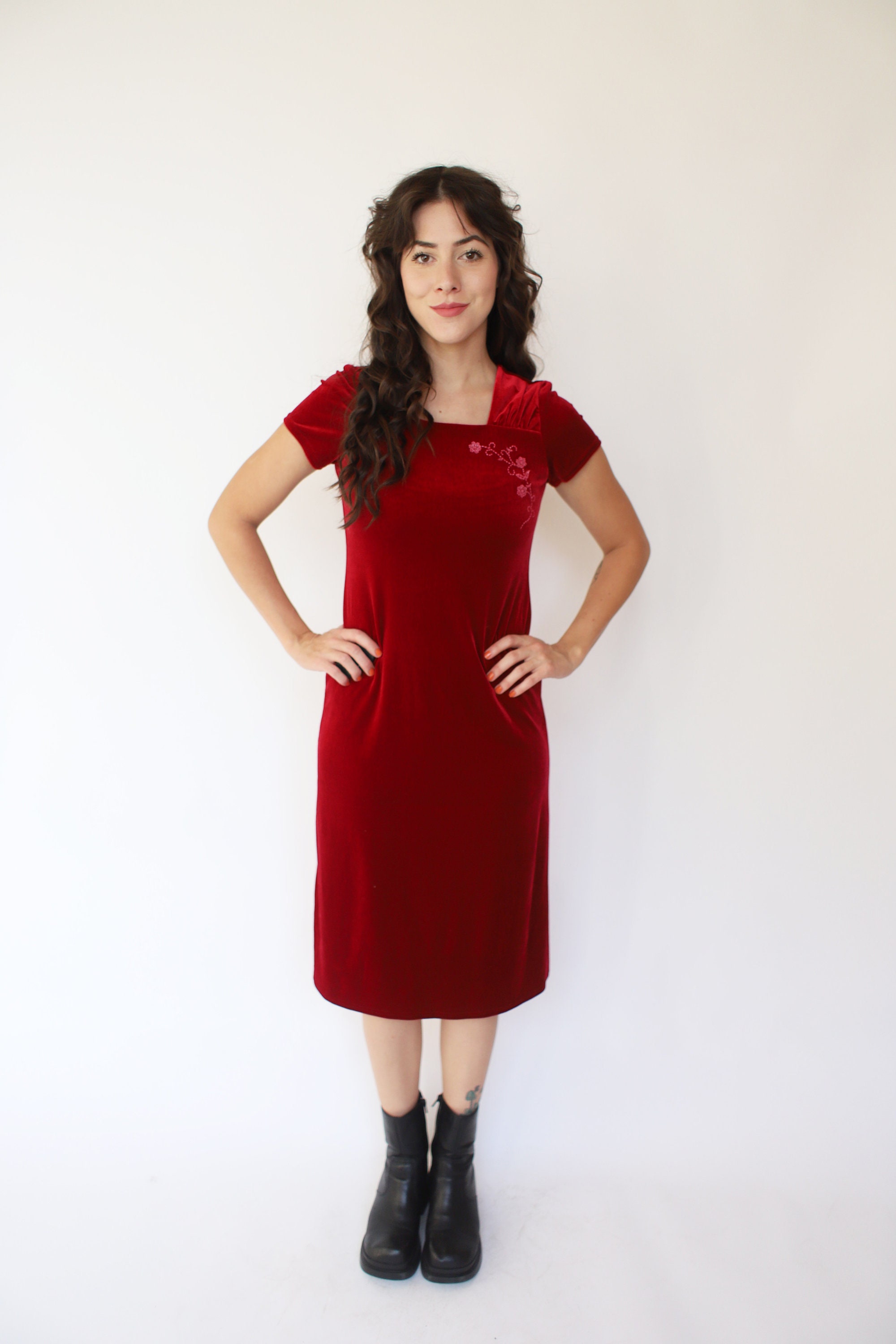 【DEARMINE】ES Velvet Short Sleeve Vintage 1990s New Moves Xs Red Short Sleeve Velvet Dress - Etsy