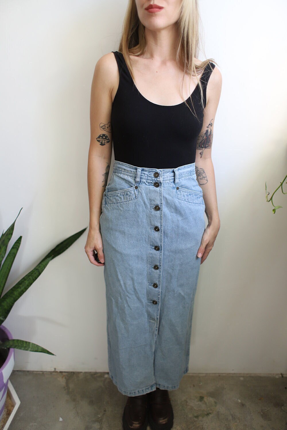 Button Denim Skirt 