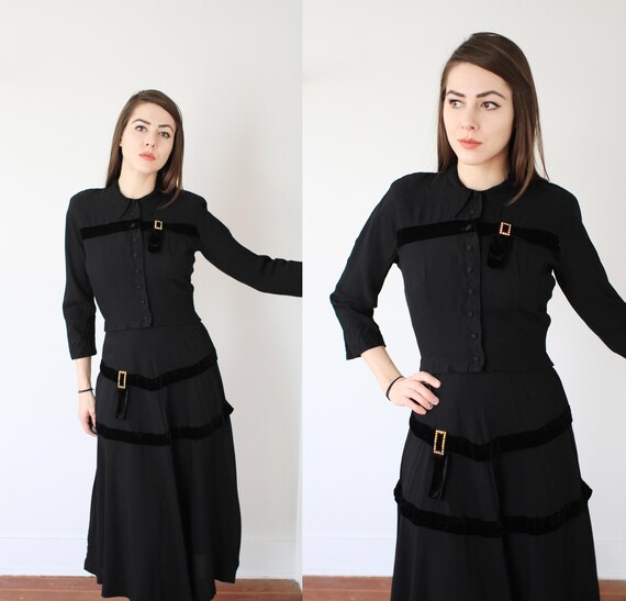 Vintage 1940s Marlene Jr black rayon crepe dress … - image 7