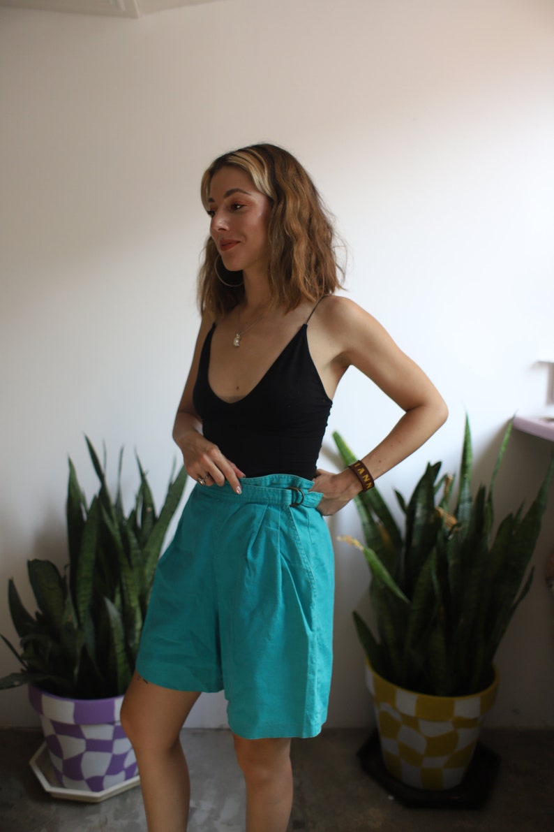 Vintage 1980s 90s Rafaella 26 high waist teal turquoise shorts image 3