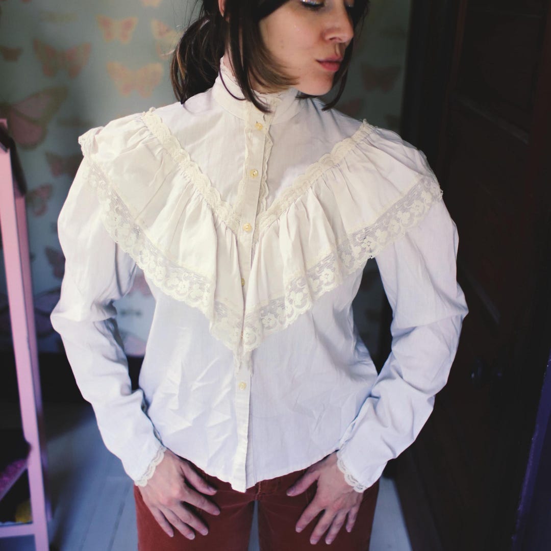 Vintage 80s Gunne Sax Ruffle Blouse: High Neck Ivory Cream - Etsy