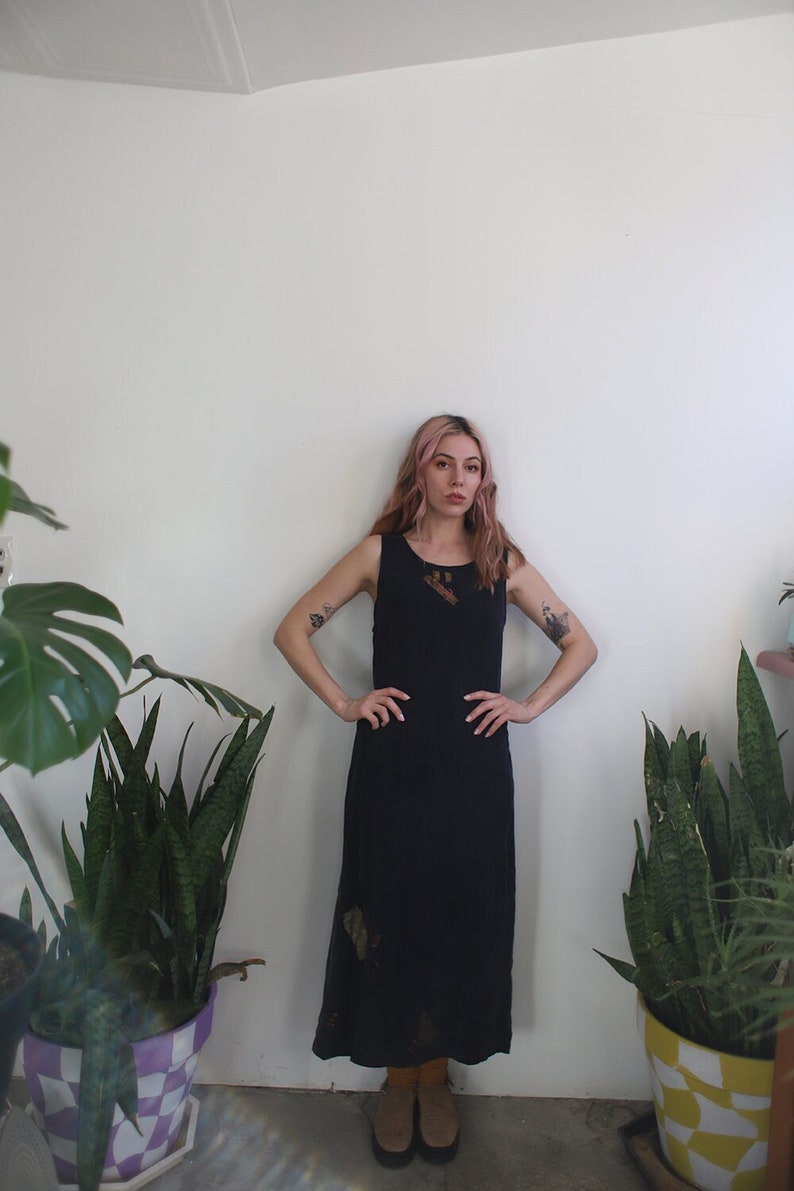 Vintage 1990s sleeveless black tank dress image 1