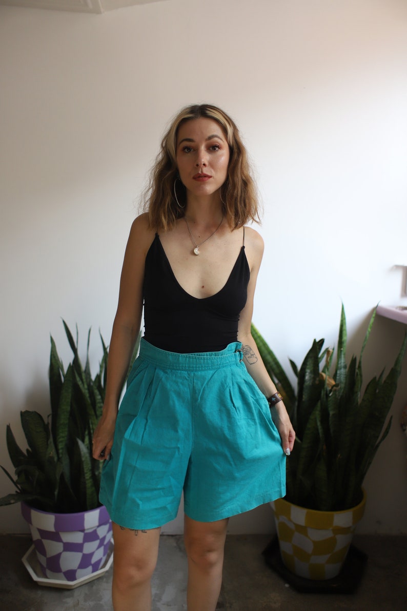 Vintage 1980s 90s Rafaella 26 high waist teal turquoise shorts image 4