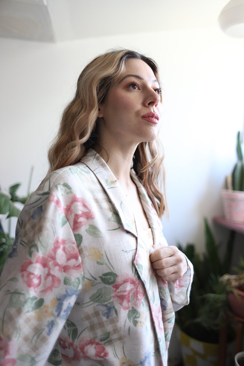 Vintage 1990s pastel floral blazer jacket gingham checked image 6