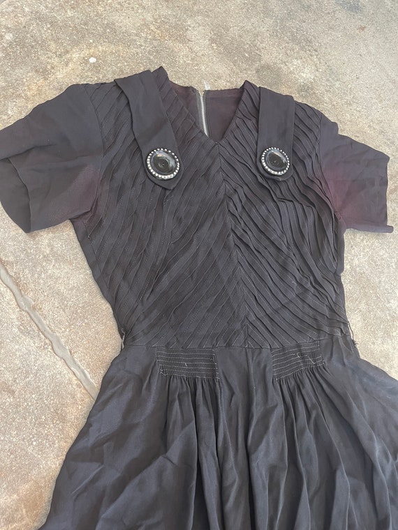 Vintage 1940s small black rayon crepe dress - image 8