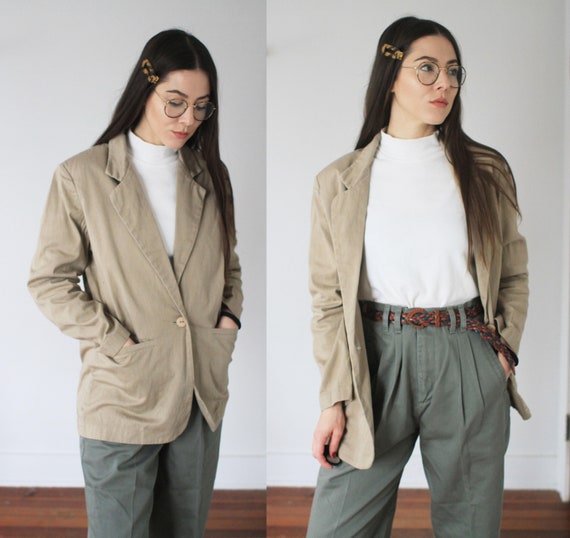 Vintage 1990s Xs Small Forenza Khaki Beige Cotton Blazer Jacket Button Up Etsy UK