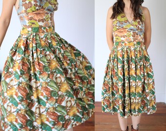 Vintage 1950s Summit of Boston medium 28" waist PEPPER novelty print skirt - full circle skirt / high waist / pleated